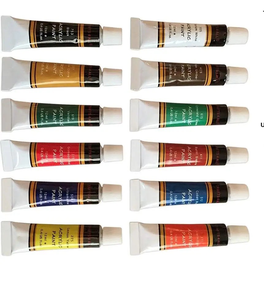 Лидер продаж на Amazon, 12 шт. и 24 шт. в упаковке, акриловая цветная краска с кисточками