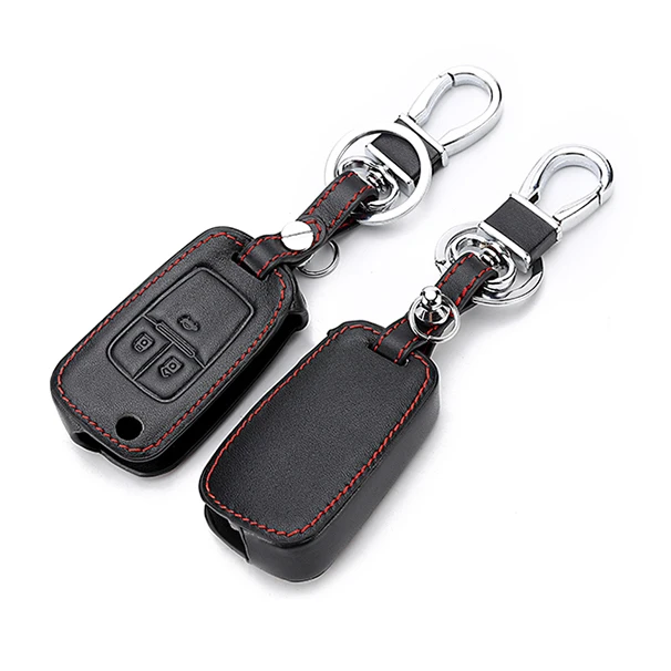 Leather Car Key Case For Opel Antara Chevrolet Captiva Folding Remote Fob Shell Cover Keychain Protector Bag Auto Accessories