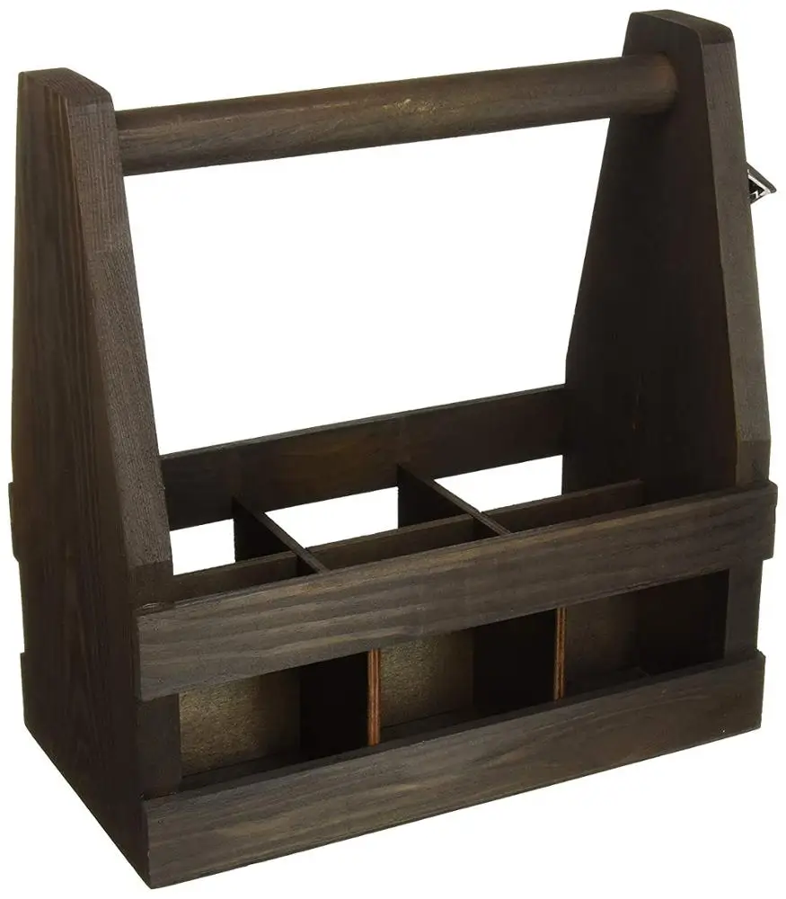 Переноска для пива из дерева, 6 упаковок, в деревенском стиле, с открывалкой