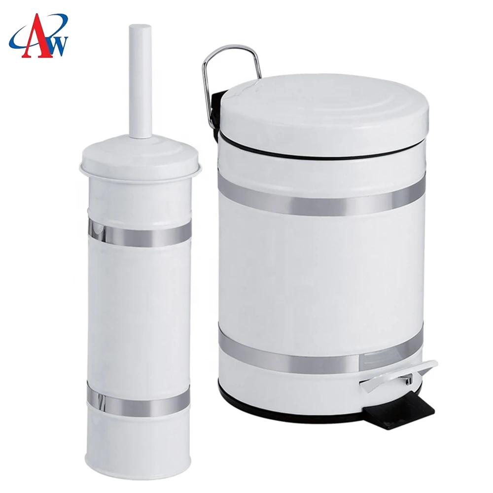 Metal Pedal Waste Bin with Toilet Brush Holder Set Bathroom Toliet Stainless Steel with PP Cover New Stainless Steel,iron