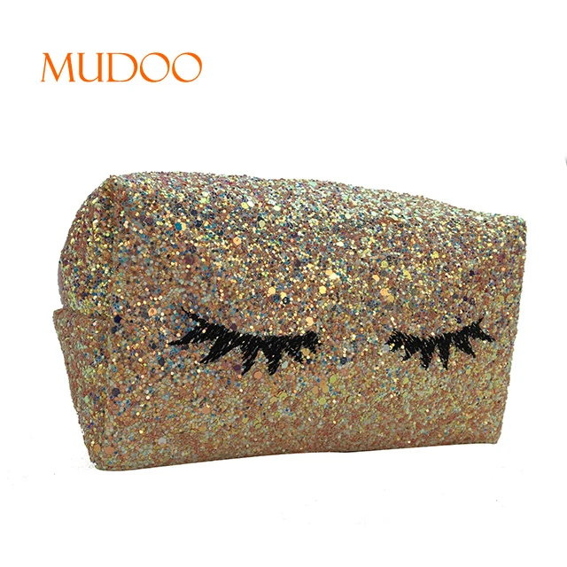 Glitter Material Sequins Embroider Lash  Cosmetic Bag  With Eyelash