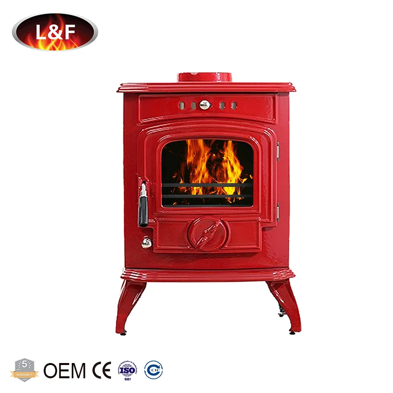 2018 New Design Enamel Polished Cast Iron Wood Burning Red Boiler Stove