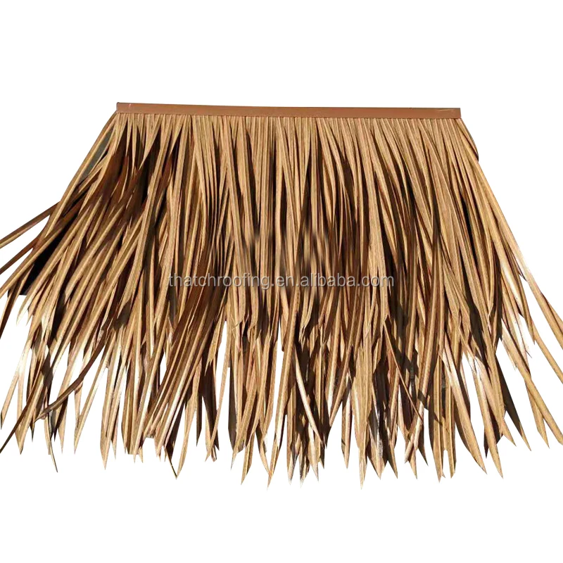 Water resistant emulation palm leaf thatch roof