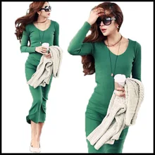 Hot sale Ladies Elegant winter dress 2014 new fashion Sexy slim long sleeve Mid-calf Women clothing plus size S-3XL 23