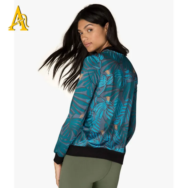 
2017 Autumn Floral Bomber Jacket women Slim Casual Zip Up Biker Coat 