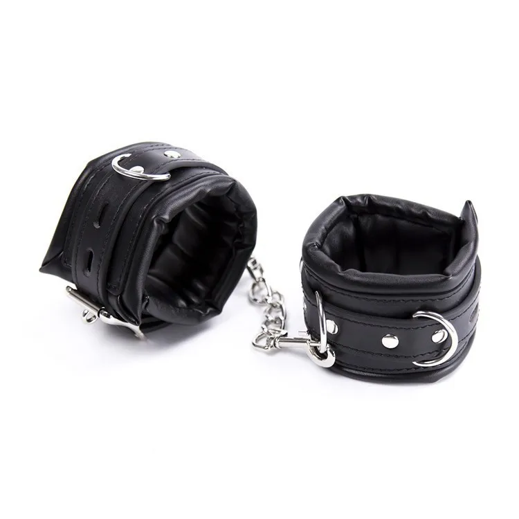PU Leather Padded Hand Cuffs & Ankle Cuffs & Neck Collar Set BDSM Bondage Restraint Cosplay Accessories