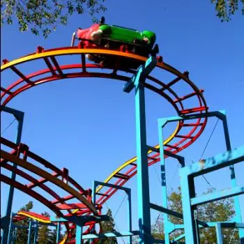 
forest squirrel exiting amusement ride roller coaster 