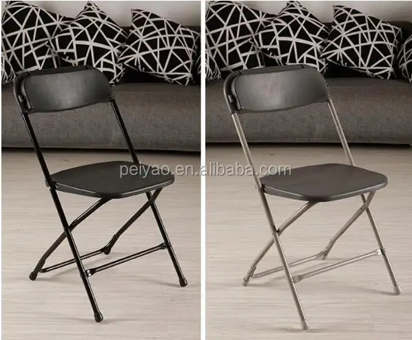 Plastic folding chair with reinforced metal frame