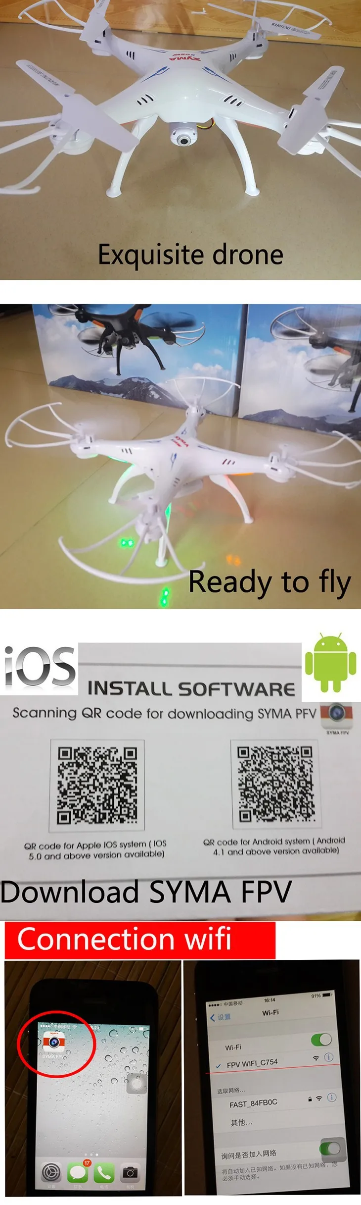 Free Shipping SYMA X5SW FPV With 2 MP Camera WIFI RC Drone Quadcopter 2.4G