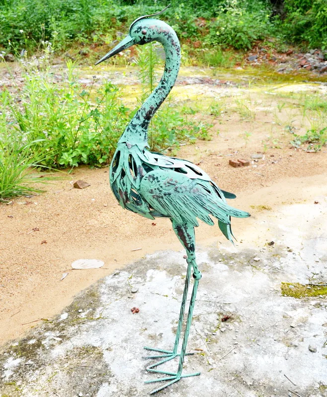 Art decor large bronze bird garden crane statue decoration