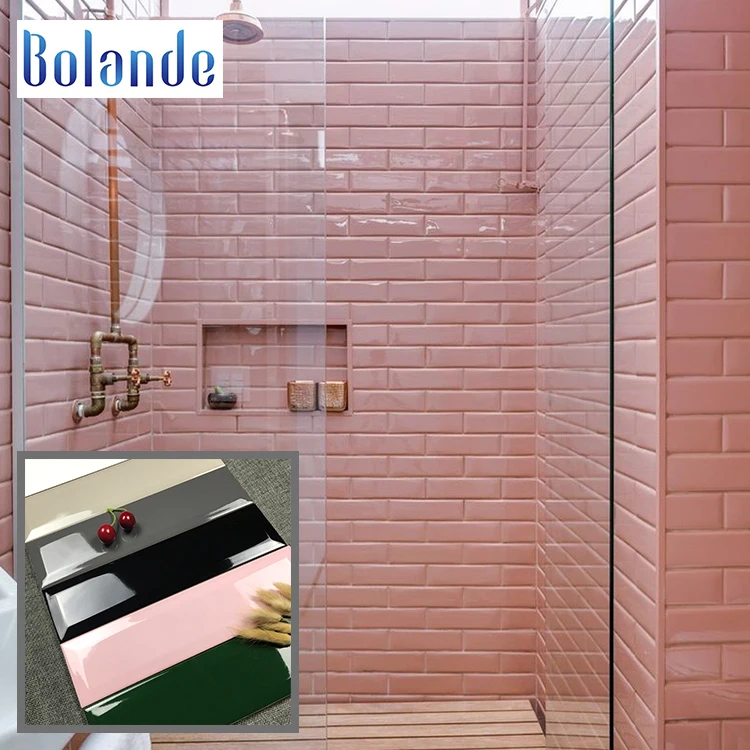 Wall White Kitchen Subway Beveled Ceramic Cheap Waterproof 75*300 Glossy Pink Porcelain Tiles