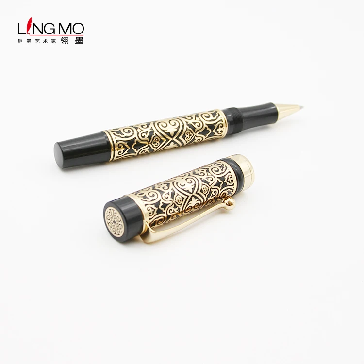2020 Hot selling modern stationery luxury gold pattern rollerball pen metal roller pen