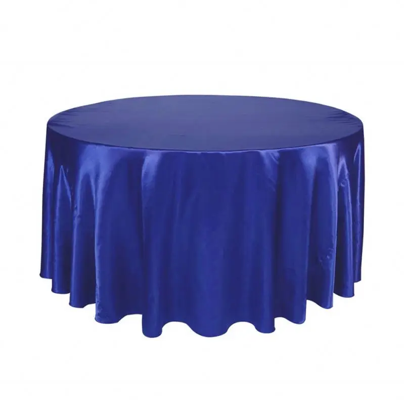 Elegant Satin Grandiose Rosette Round Royal Blue Tablecloth For Wedding