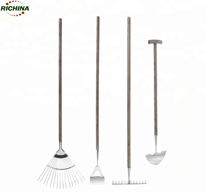 
Stainless steel Garden Professional Cultivator Tools with FSC Wood Handle, Dutch hoe/leaf/soil rake/ edging knife 