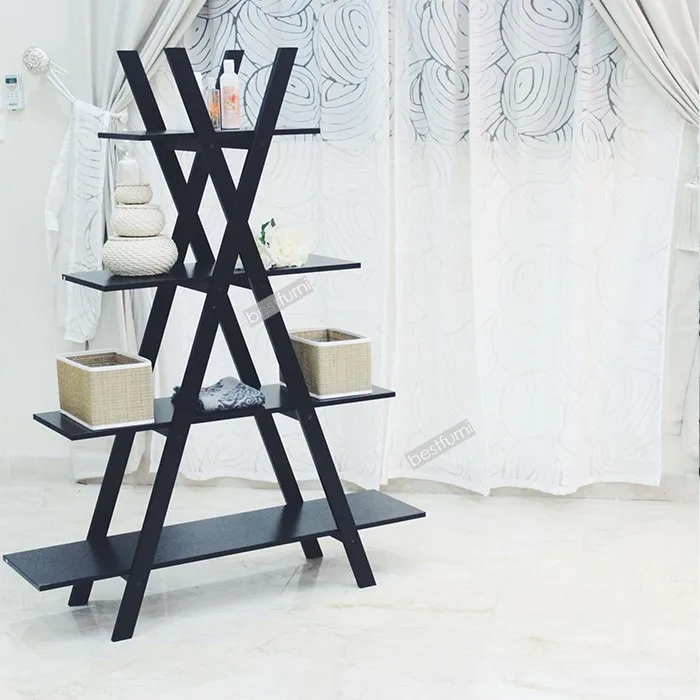 Best Sell Black X Design Bookshelf with 4 Shelves