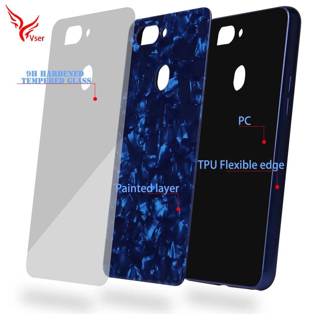 Custom Cameo Pattern Tempered Glass Back Cover Mobile Phone Case for Oppo R15