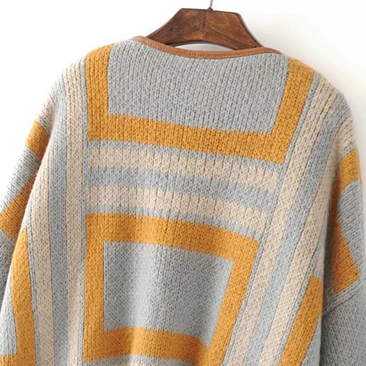 Korean Women Fashion 2024 Bat Sleeve Coat Color Block Varsity Sweaters Wholesale Women Cardigan