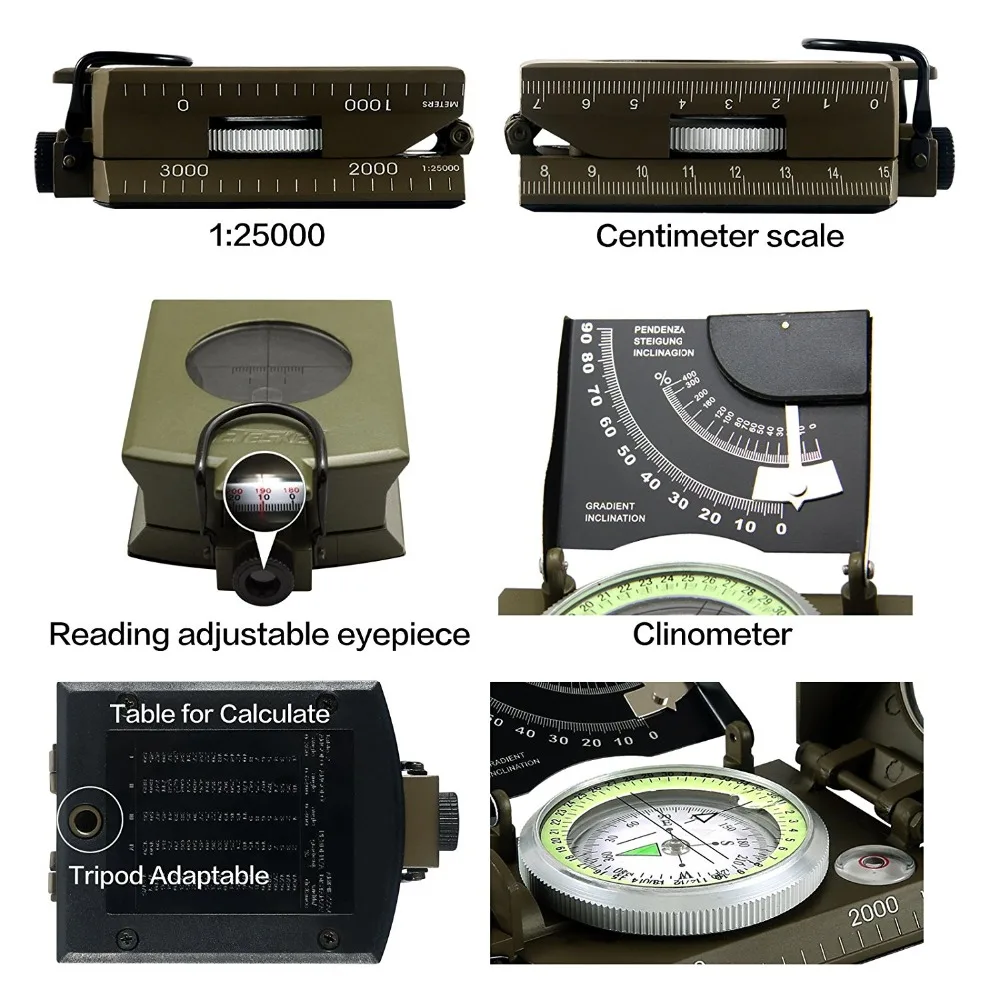 Compass with Gradienter Professional Military Sighting Compass