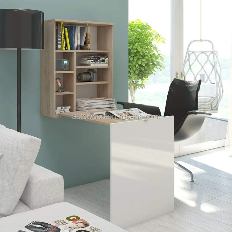 wall mounted foldable computer table desk with shelf for space saving home use