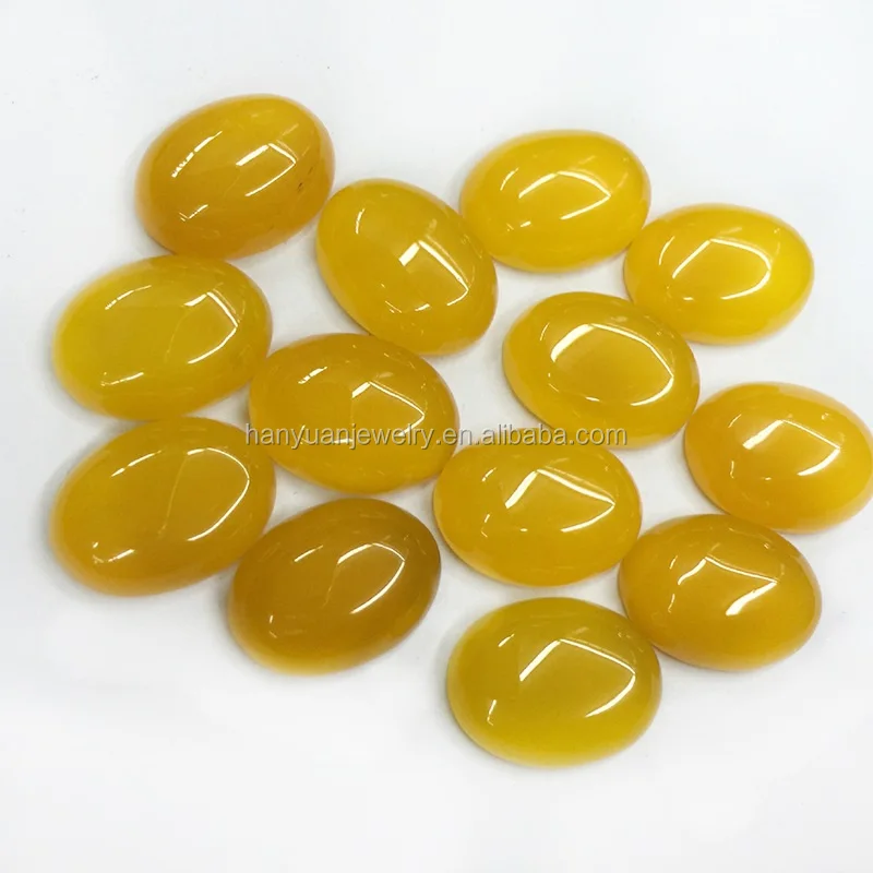 Natural gemstone chalcedony oval cut yellow agate cabochon