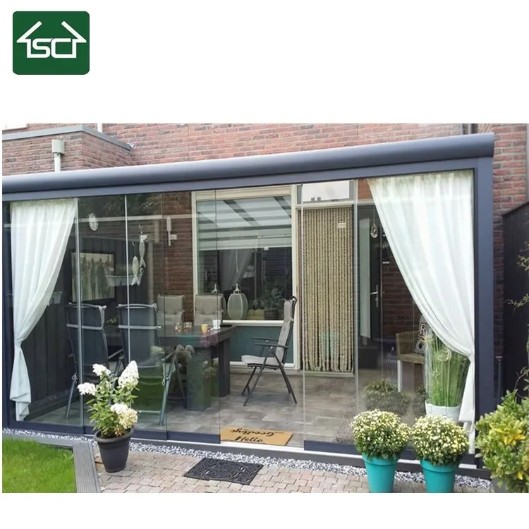 Элегантные водонепроницаемые теплицы и веранды для гостевого дома со стеклянной раздвижной дверной системой
