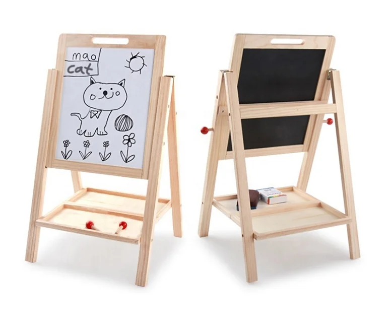 2in1 standing adjustable big size wooden drawing board for kids