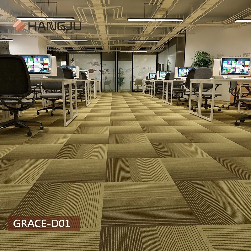 Stocks Strip Line Commercial Office Carpet Tiles with PVC Backing New Design Shanghai Hangju Grace-D series