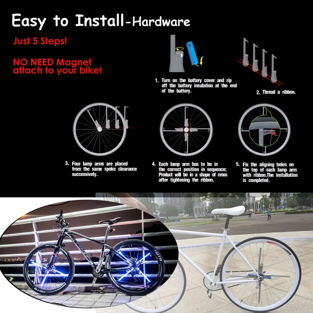 416 LEDs DIY Bicycle Spoke Bike Tire Wheel Light Programmable LED Double Sided Screen Display Image Night Cycling Ride