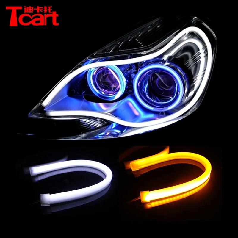  Гибкие неоновые дневные ходовые огни оптом водонепроницаемые 100% 12 В белого цвета для дневных ходовых огней и желтого поворотных