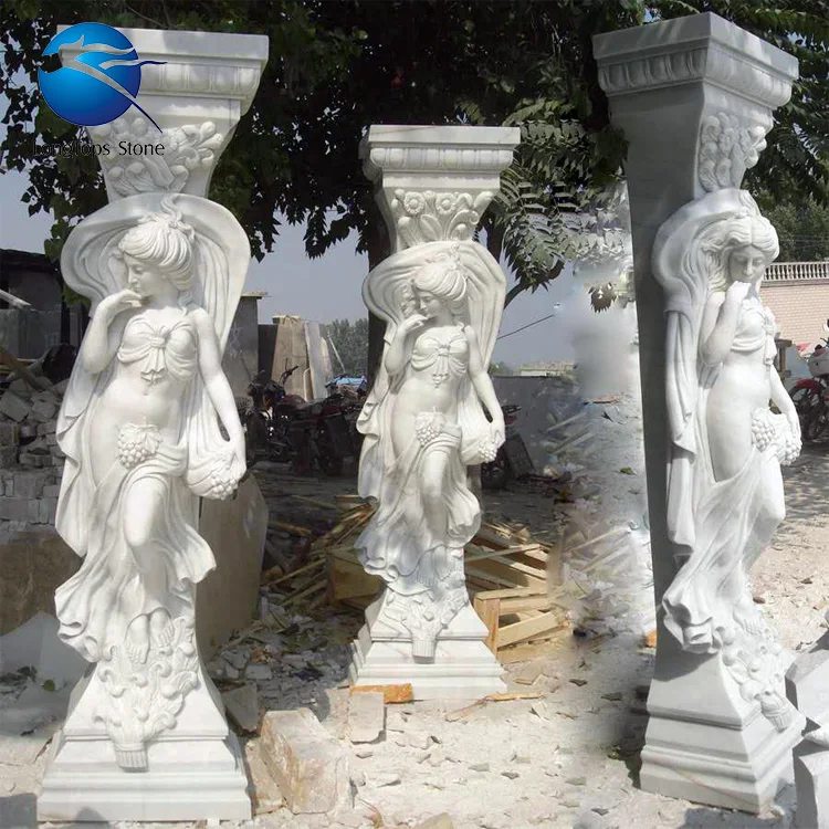 High quality marble column statue carved stone pillar stone carved square pillar designs