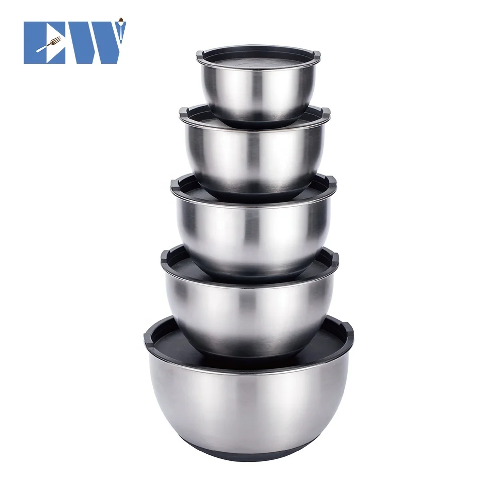 5 pcs Stainless Steel Mixing Bowl with non-slip silicone Base for Kitchen