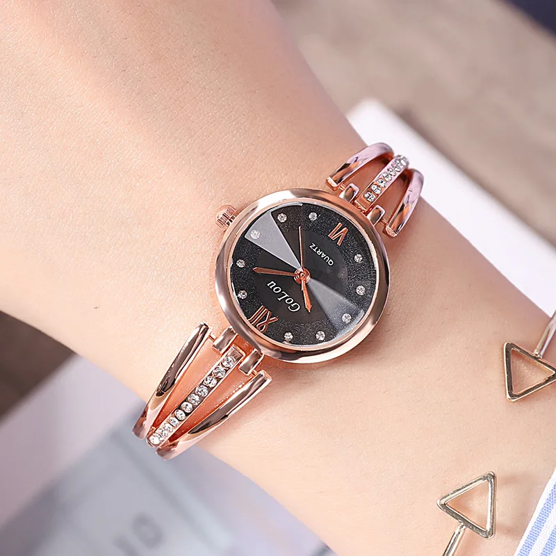 Fashion Ladies Watch Minimalism 25mm Small Dial Bracelet Watch Personality Stainless Steel Quartz Watch With Rhinestones