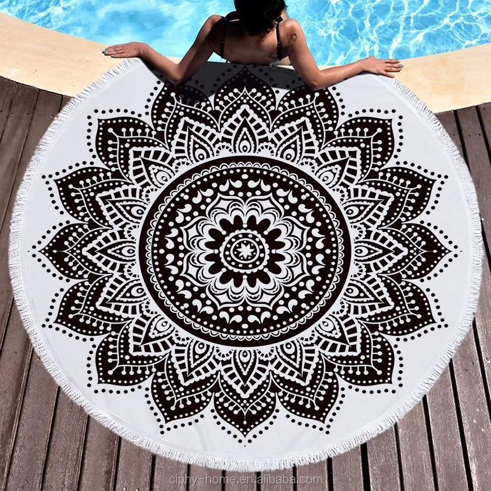 
quickly dry Round Towel Blanket Soft Beach with tassels 