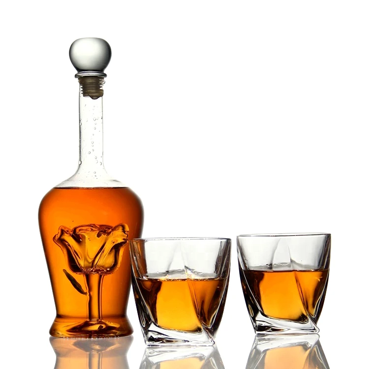 Handmade glass liquor bottle 750ml Custom Magic Art Bottle Hand Blown Glass Liquor Whiskey Vodka tequila Bottle