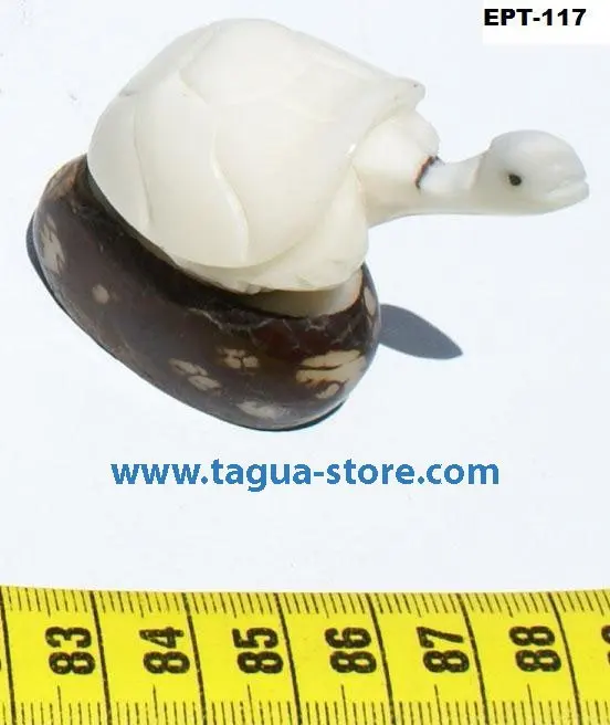 Turtle Sculpture with Neck Outside Miniature Handmade Tagua Nut Carved Figurine Statue Art Ecuador