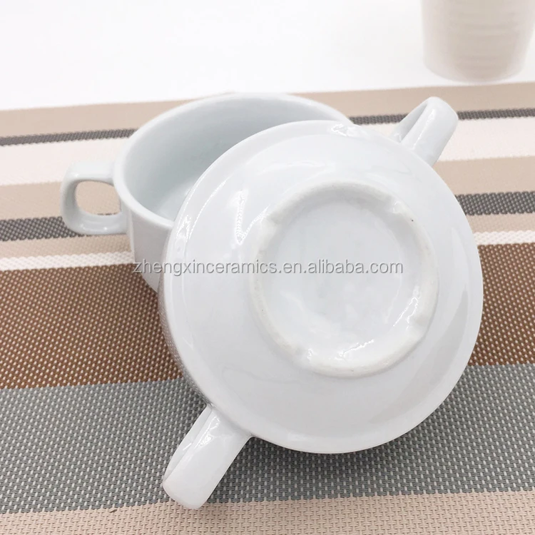 Custom Ceramic Microwave Oven Safe Bowl Pudding Breakfast Cereal Serving Bowl With Handles