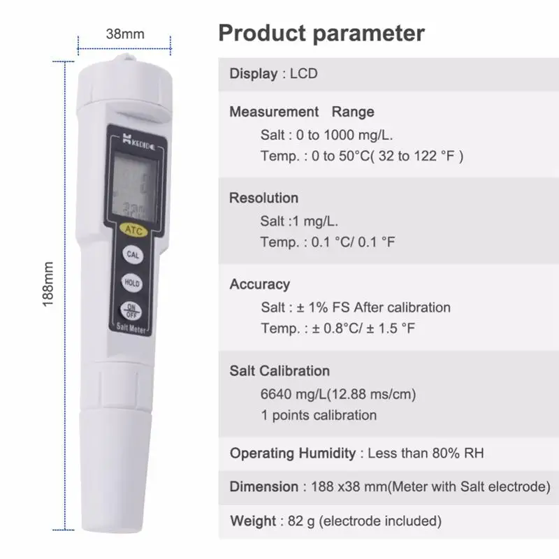 New Portable pen type digital pH Tester Conductivity TDS salt meter
