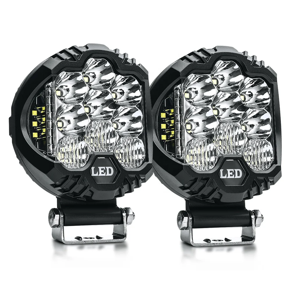 MICTUNING 2Pack 58W 4000LM Dual Side Shooter Cube Combo Round Driving Fog Led Work Light Bar For Off Road
