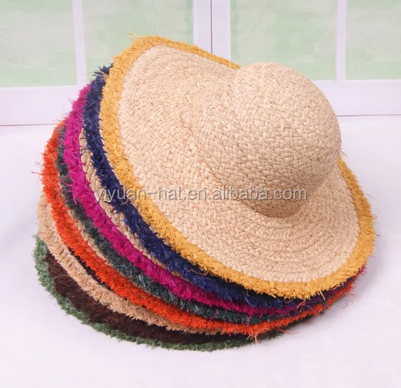 
2020 Wholesale Sunshade Ladies Straw Hats With Wide Brim Frayed <span style=