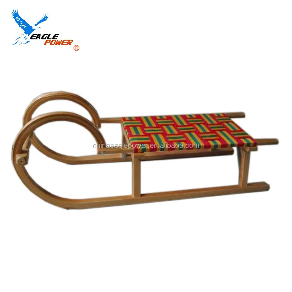 Horn Wood Snow Sled with Woven Seat