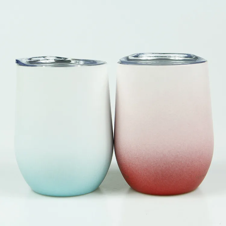 12Oz Wine Insulated Cup Stainless Steel Travel Cup Double Wall Vacuum Wine Tumbler Gradient Eggshell Cup