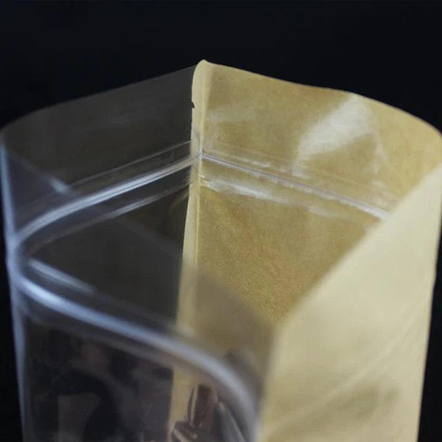 New design clear front kraft paper back stand up zip lock pouch