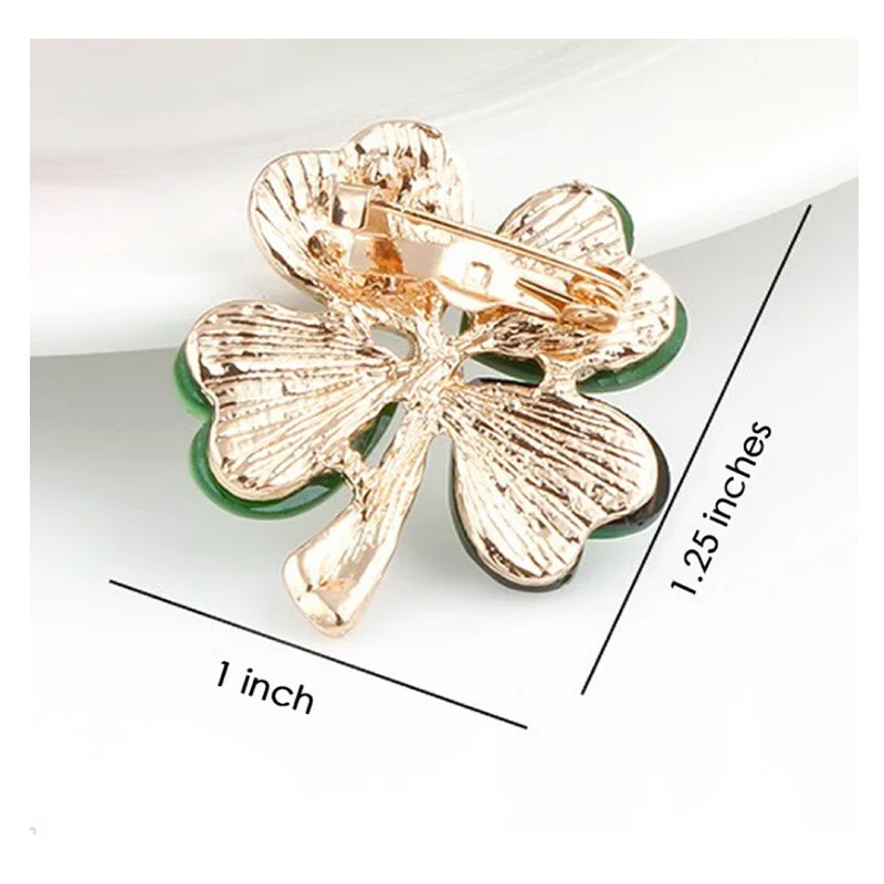 Weiman Jewelry Factory Direct Sale Green Four Leaf Clover Irish Shamrock Luck Brooches and Lapel Pins Jewelry Gifts for Her