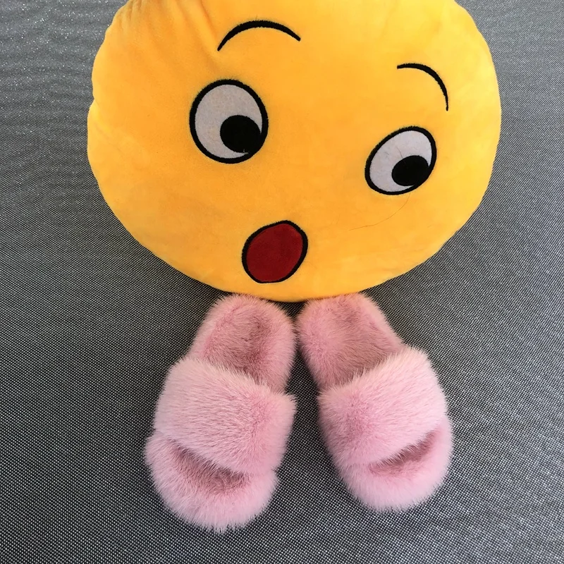 2023 Hot Selling Designer Kid colorful  Mink Fur slides with custoimzed logo