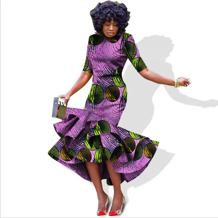 100% cotton full printing wax fabric African slim fit dress in half sleeve