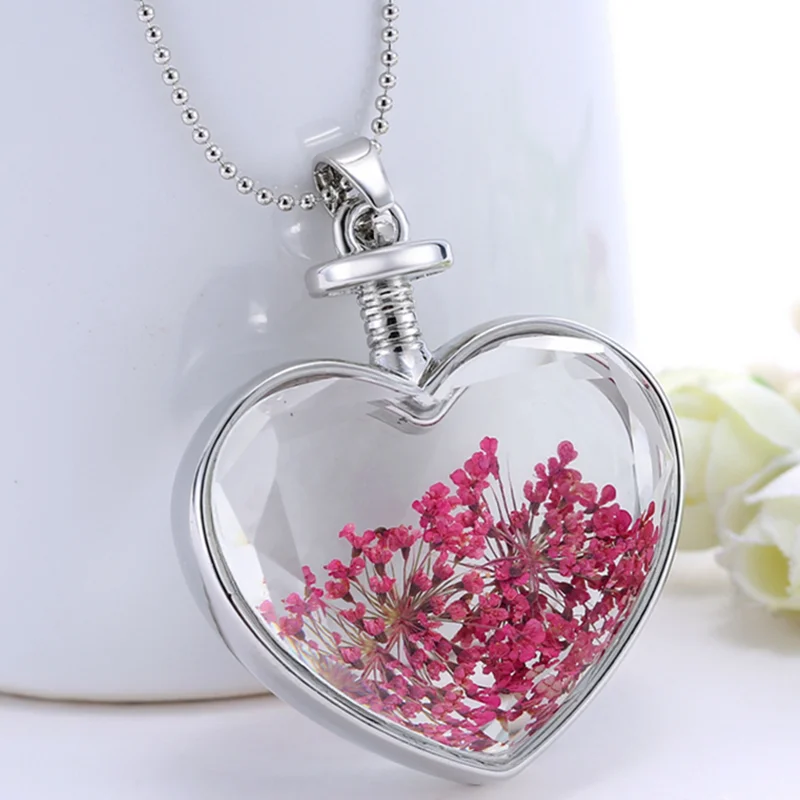 Wholesale Beautiful Real Flower Floating Locket Pendant Crystal Necklace