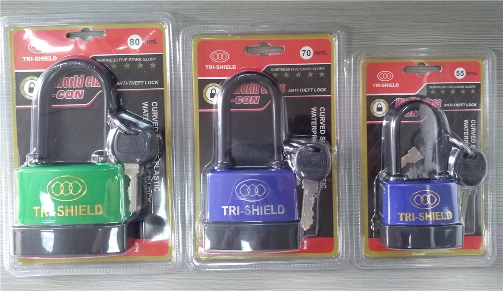 Cheap New Product Curved Shape Plastic Waterproof Cover Steel Padlock (Hard/Soft Bottom Cover Style)