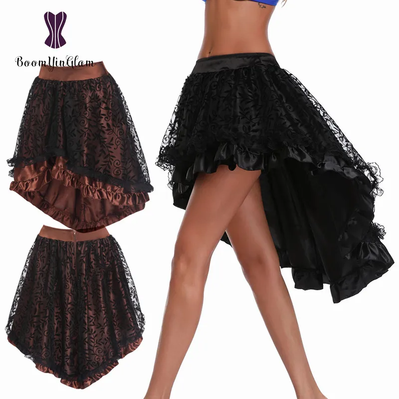 Brown Steampunk Corset High Waist Vintage Fluffy Pleated Layered Tutu Skirt Adult