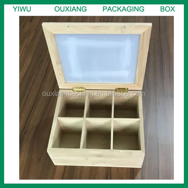 custom design bamboo tea box for 6 compartments