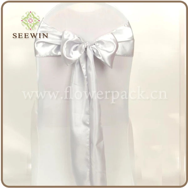 Silver Satin Sash Chair Sashes Chair Bow Knot